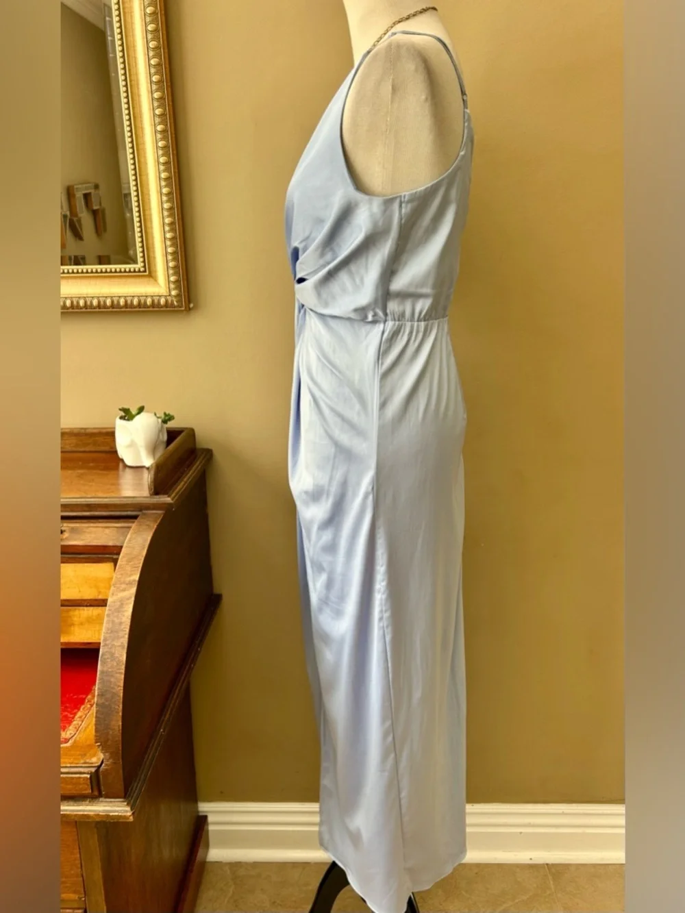 Abercrombie & Fitch Pastel Blue Satin Draped Twist-Front Maxi Dress Size Large L